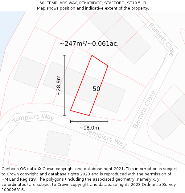 50, TEMPLARS WAY, PENKRIDGE, STAFFORD, ST19 5HR: Plot and title map