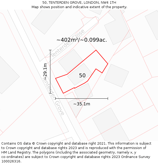 50, TENTERDEN GROVE, LONDON, NW4 1TH: Plot and title map