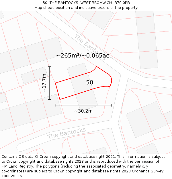 50, THE BANTOCKS, WEST BROMWICH, B70 0PB: Plot and title map