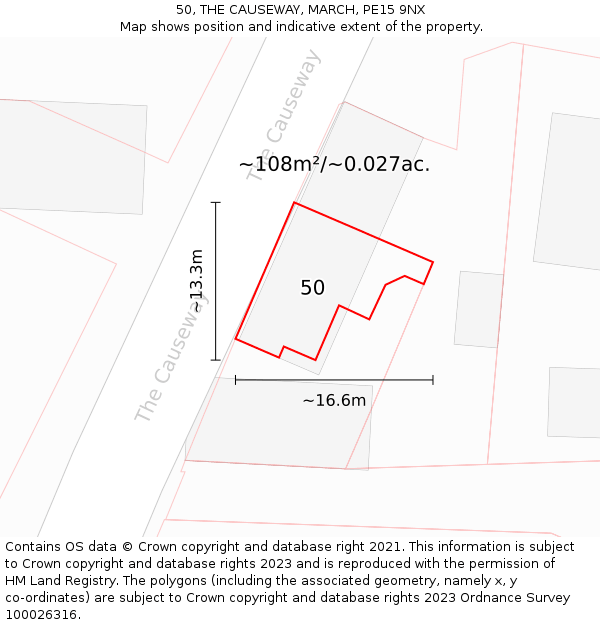 50, THE CAUSEWAY, MARCH, PE15 9NX: Plot and title map