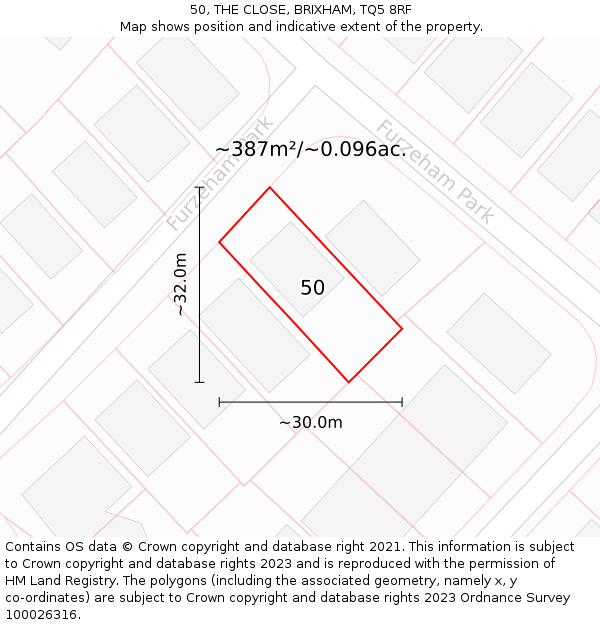 50, THE CLOSE, BRIXHAM, TQ5 8RF: Plot and title map