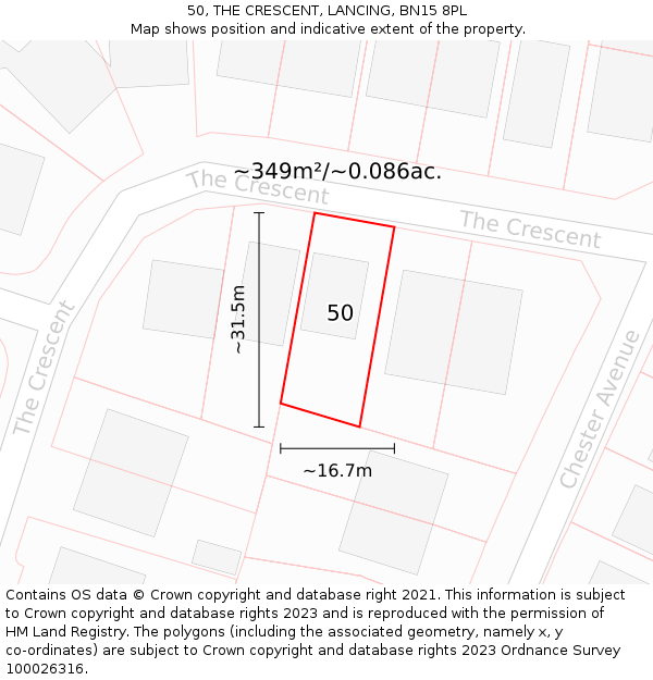 50, THE CRESCENT, LANCING, BN15 8PL: Plot and title map