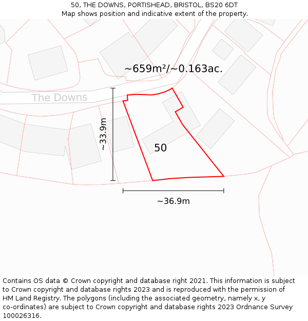 50, THE DOWNS, PORTISHEAD, BRISTOL, BS20 6DT: Plot and title map