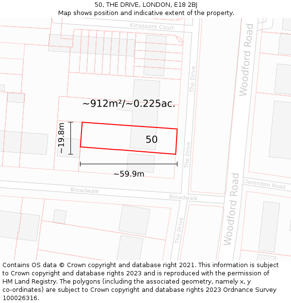 50, THE DRIVE, LONDON, E18 2BJ: Plot and title map