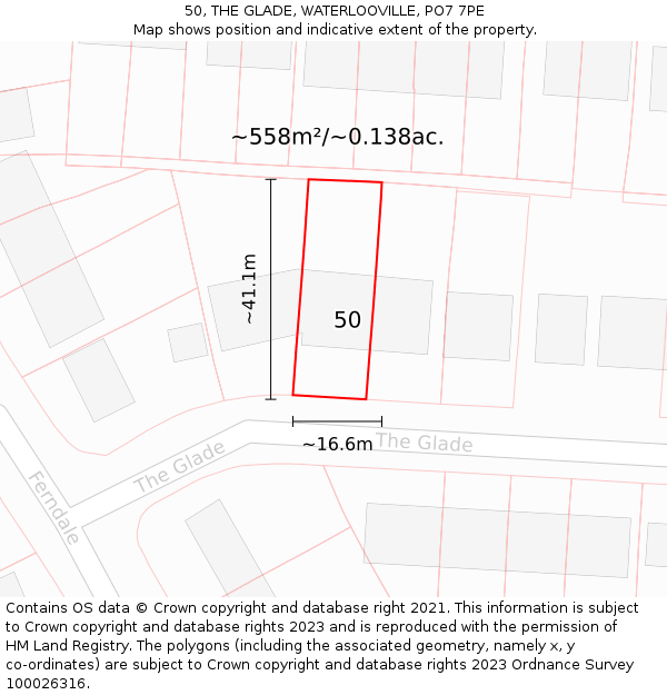 50, THE GLADE, WATERLOOVILLE, PO7 7PE: Plot and title map