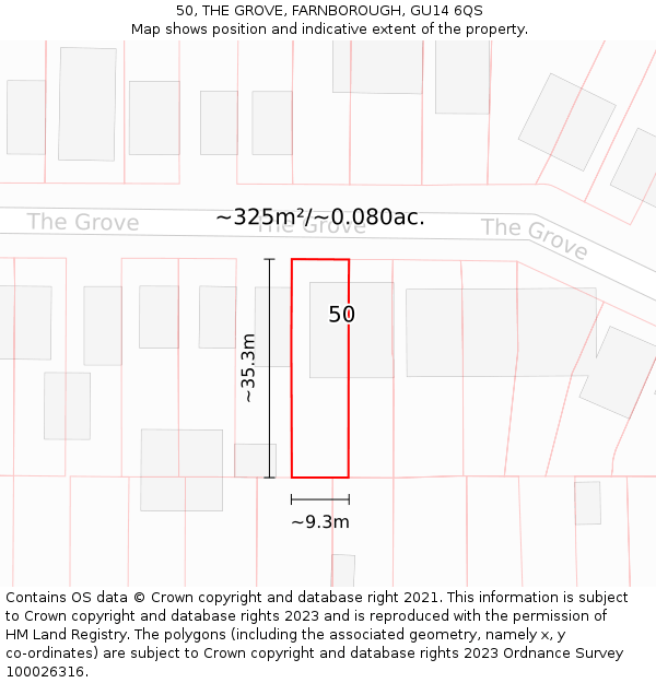 50, THE GROVE, FARNBOROUGH, GU14 6QS: Plot and title map