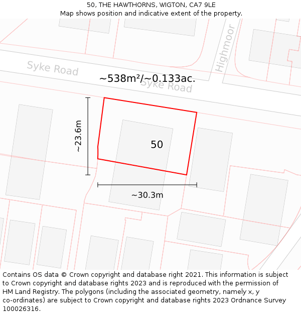 50, THE HAWTHORNS, WIGTON, CA7 9LE: Plot and title map