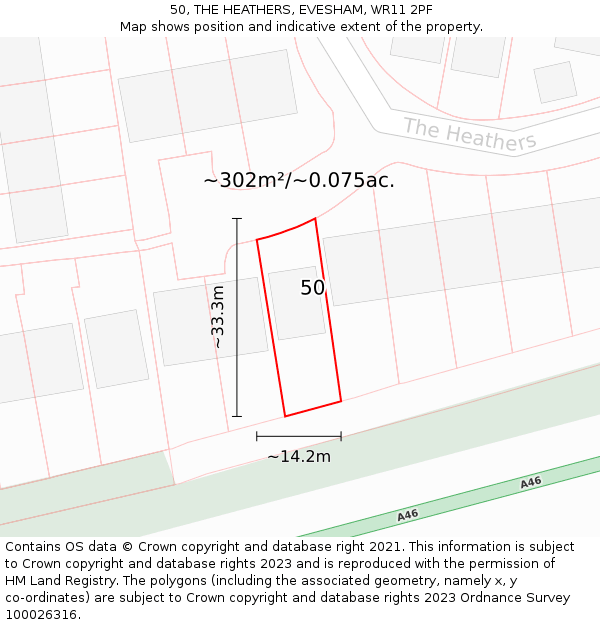 50, THE HEATHERS, EVESHAM, WR11 2PF: Plot and title map