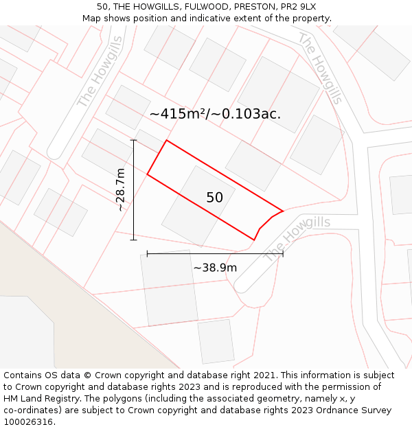 50, THE HOWGILLS, FULWOOD, PRESTON, PR2 9LX: Plot and title map