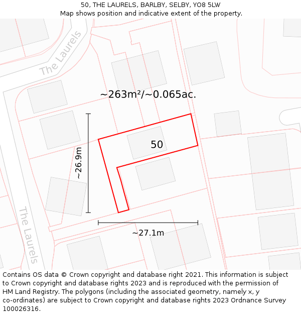 50, THE LAURELS, BARLBY, SELBY, YO8 5LW: Plot and title map