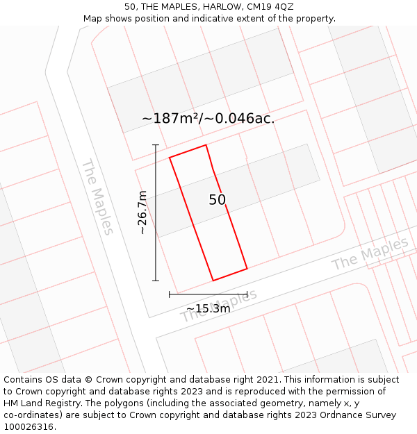 50, THE MAPLES, HARLOW, CM19 4QZ: Plot and title map