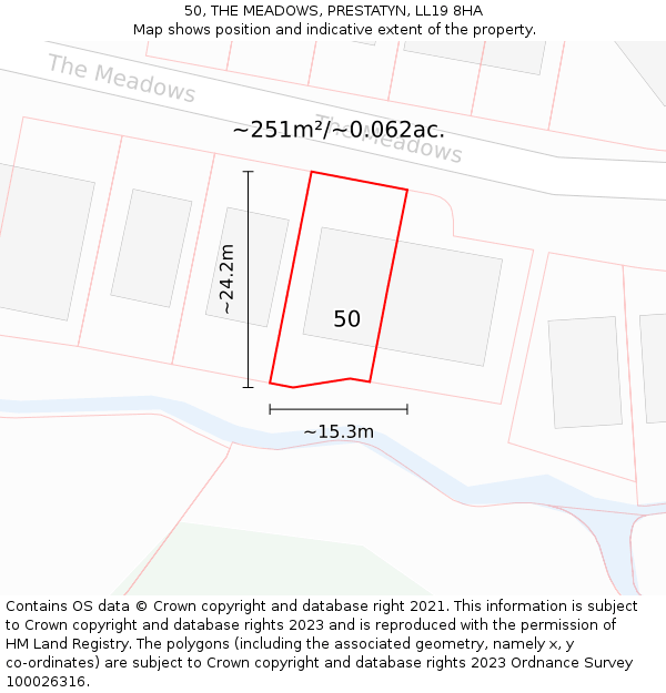 50, THE MEADOWS, PRESTATYN, LL19 8HA: Plot and title map