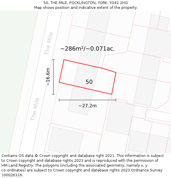 50, THE MILE, POCKLINGTON, YORK, YO42 2HG: Plot and title map