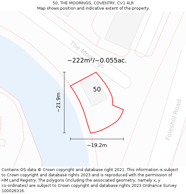 50, THE MOORINGS, COVENTRY, CV1 4LR: Plot and title map