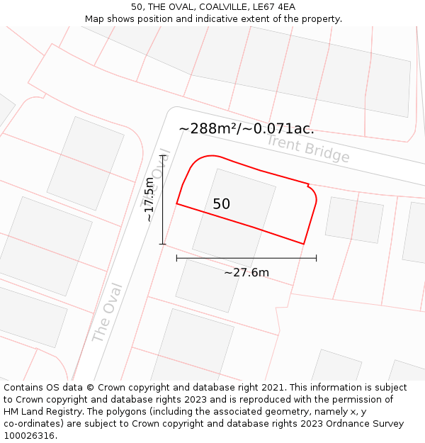 50, THE OVAL, COALVILLE, LE67 4EA: Plot and title map