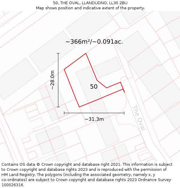 50, THE OVAL, LLANDUDNO, LL30 2BU: Plot and title map