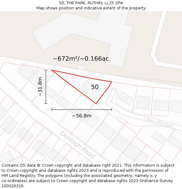 50, THE PARK, RUTHIN, LL15 1PW: Plot and title map