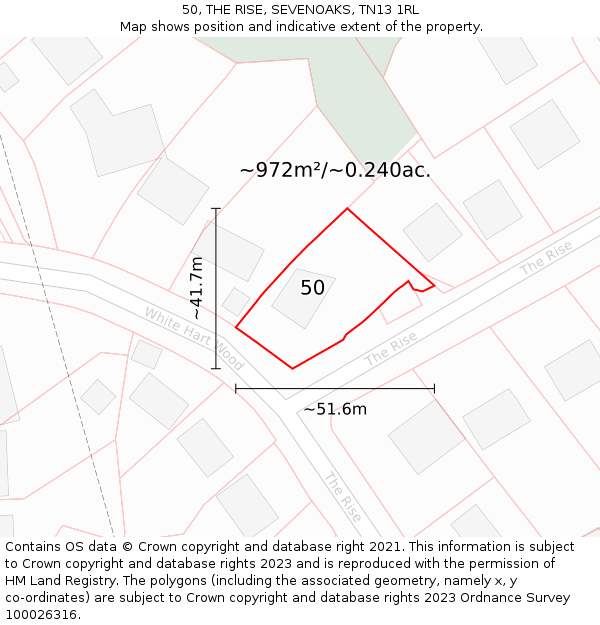 50, THE RISE, SEVENOAKS, TN13 1RL: Plot and title map