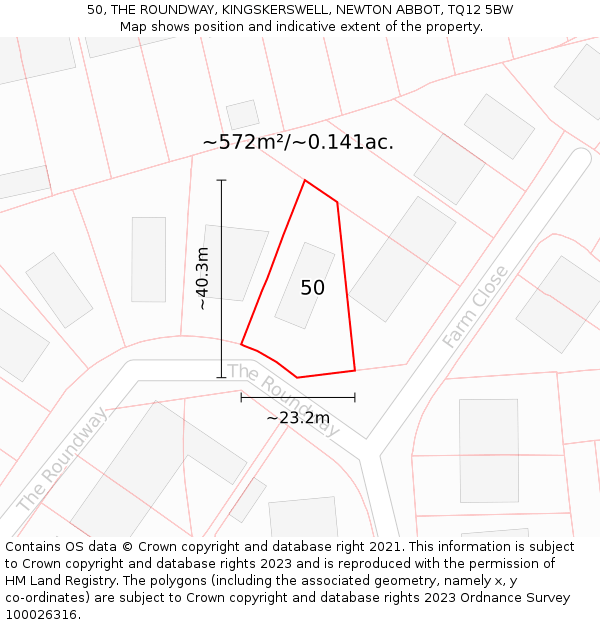 50, THE ROUNDWAY, KINGSKERSWELL, NEWTON ABBOT, TQ12 5BW: Plot and title map