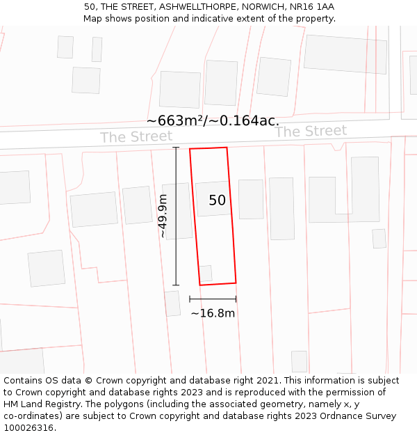 50, THE STREET, ASHWELLTHORPE, NORWICH, NR16 1AA: Plot and title map