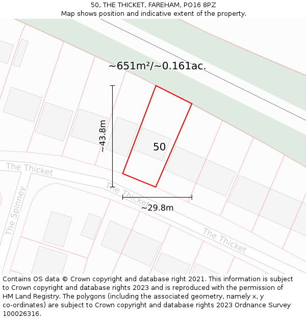 50, THE THICKET, FAREHAM, PO16 8PZ: Plot and title map