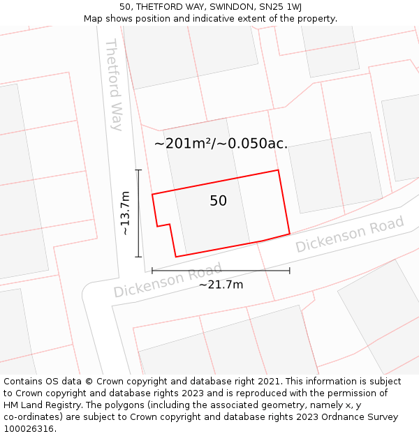 50, THETFORD WAY, SWINDON, SN25 1WJ: Plot and title map