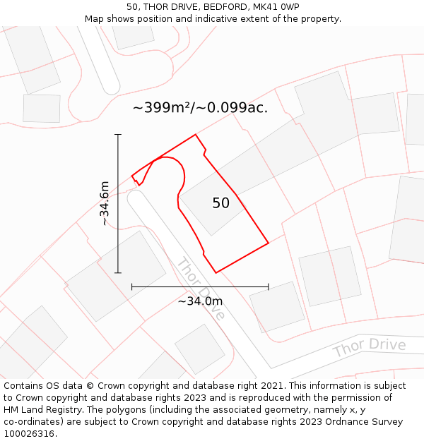 50, THOR DRIVE, BEDFORD, MK41 0WP: Plot and title map