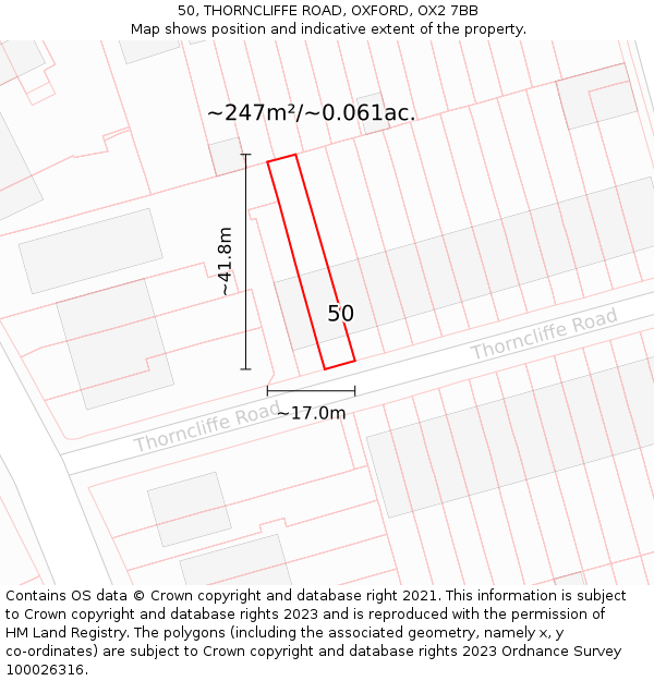 50, THORNCLIFFE ROAD, OXFORD, OX2 7BB: Plot and title map