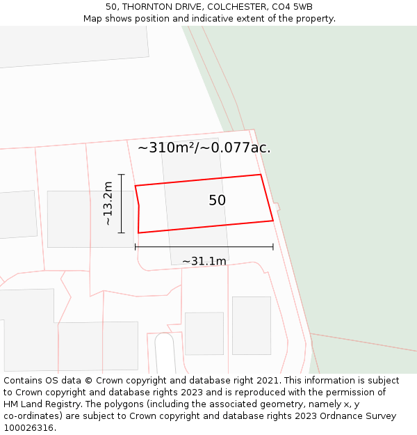 50, THORNTON DRIVE, COLCHESTER, CO4 5WB: Plot and title map