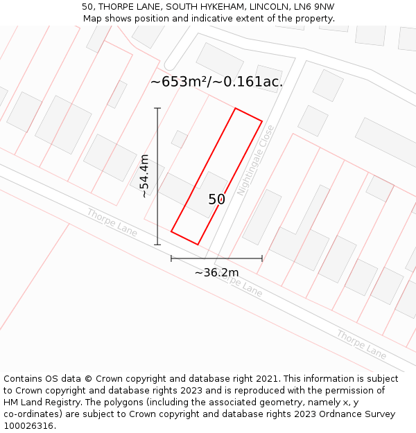 50, THORPE LANE, SOUTH HYKEHAM, LINCOLN, LN6 9NW: Plot and title map