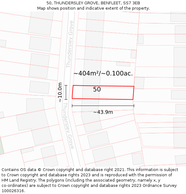 50, THUNDERSLEY GROVE, BENFLEET, SS7 3EB: Plot and title map