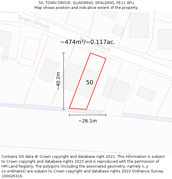 50, TOWN DROVE, QUADRING, SPALDING, PE11 4PU: Plot and title map