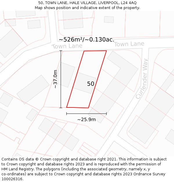 50, TOWN LANE, HALE VILLAGE, LIVERPOOL, L24 4AQ: Plot and title map