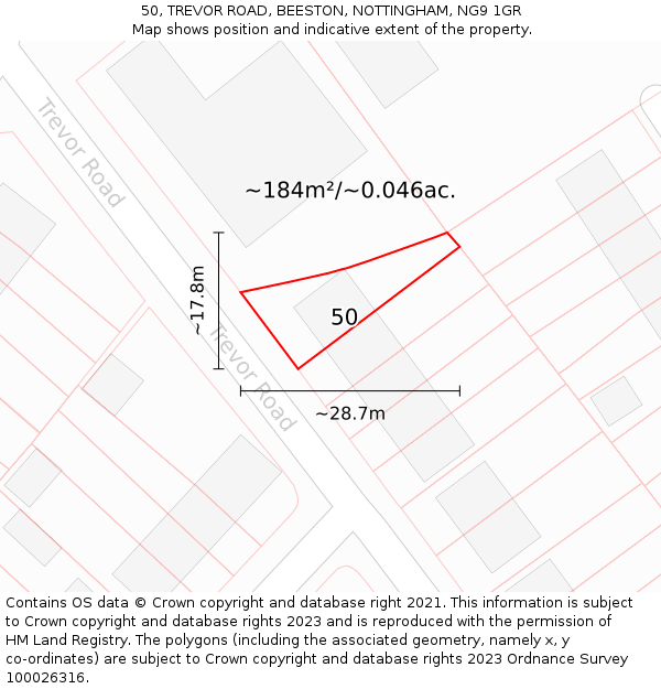 50, TREVOR ROAD, BEESTON, NOTTINGHAM, NG9 1GR: Plot and title map