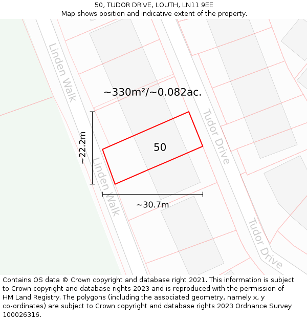 50, TUDOR DRIVE, LOUTH, LN11 9EE: Plot and title map