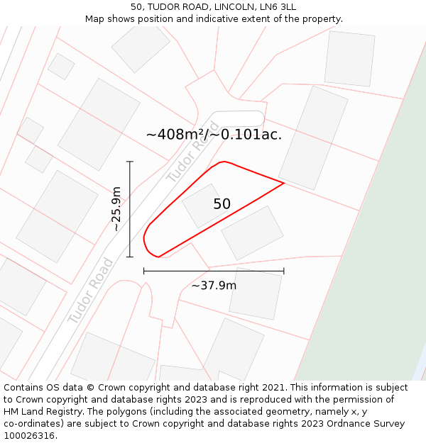 50, TUDOR ROAD, LINCOLN, LN6 3LL: Plot and title map