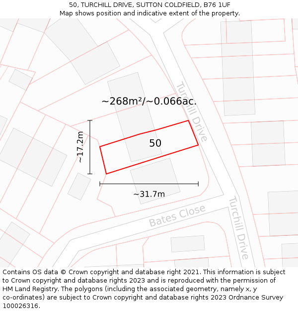 50, TURCHILL DRIVE, SUTTON COLDFIELD, B76 1UF: Plot and title map