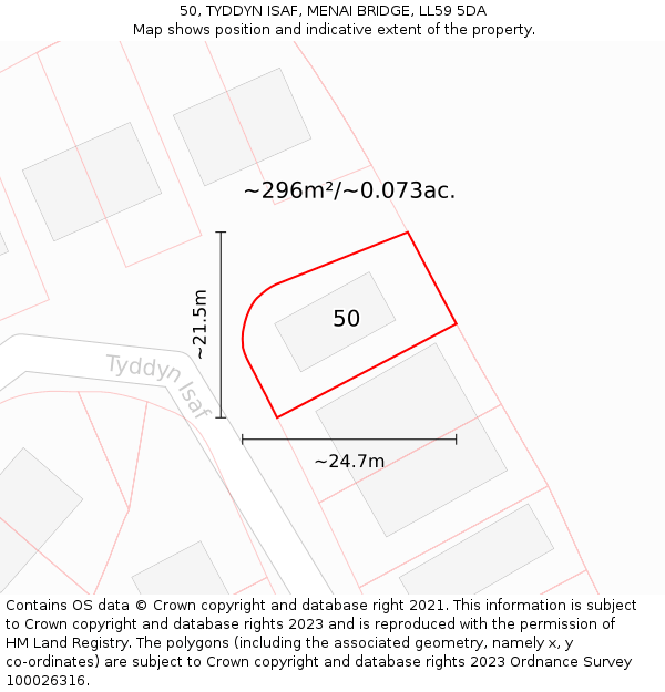 50, TYDDYN ISAF, MENAI BRIDGE, LL59 5DA: Plot and title map