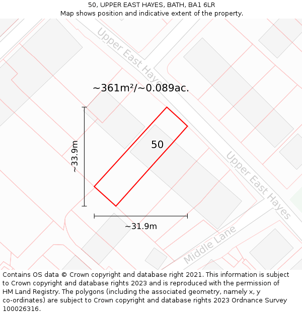 50, UPPER EAST HAYES, BATH, BA1 6LR: Plot and title map