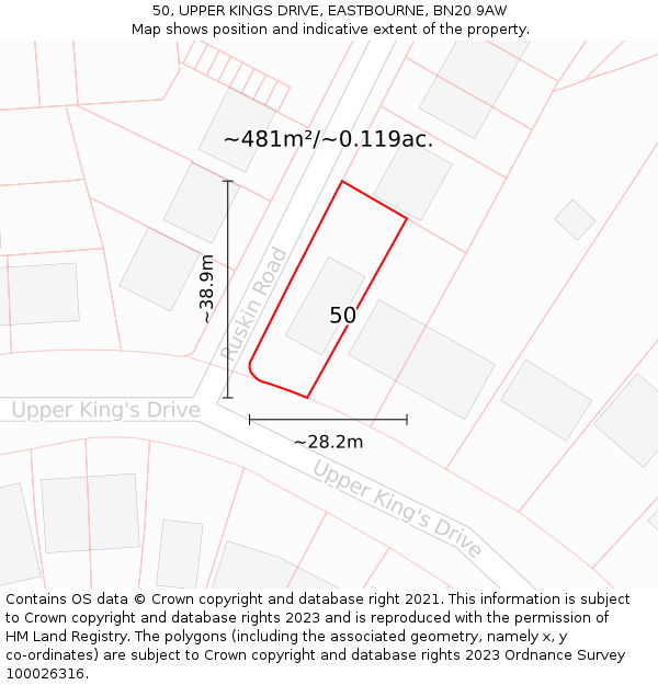 50, UPPER KINGS DRIVE, EASTBOURNE, BN20 9AW: Plot and title map