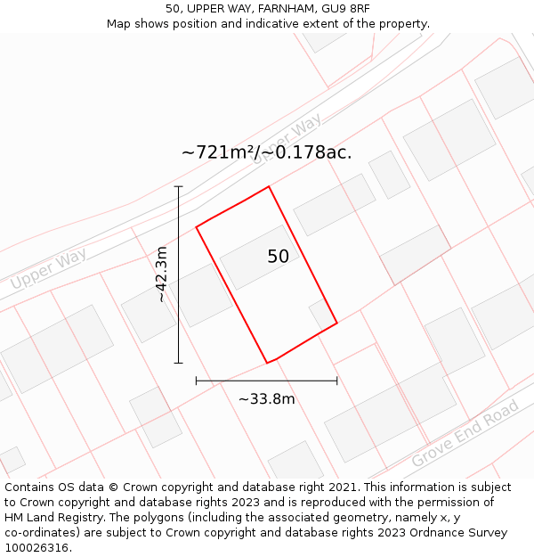 50, UPPER WAY, FARNHAM, GU9 8RF: Plot and title map