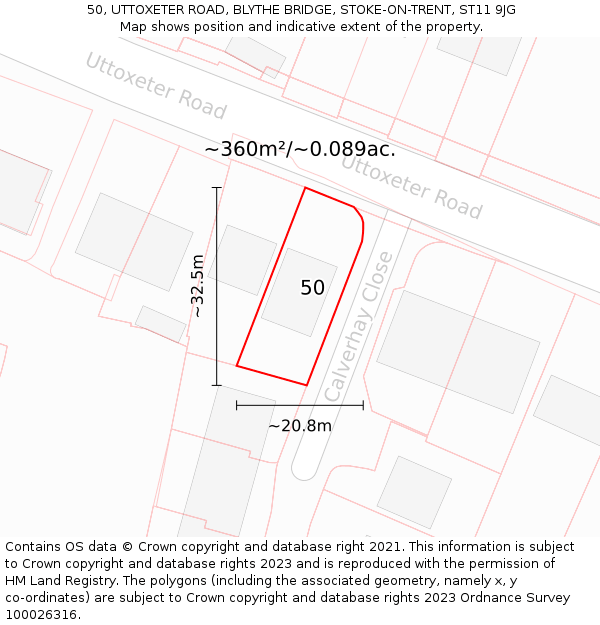 50, UTTOXETER ROAD, BLYTHE BRIDGE, STOKE-ON-TRENT, ST11 9JG: Plot and title map