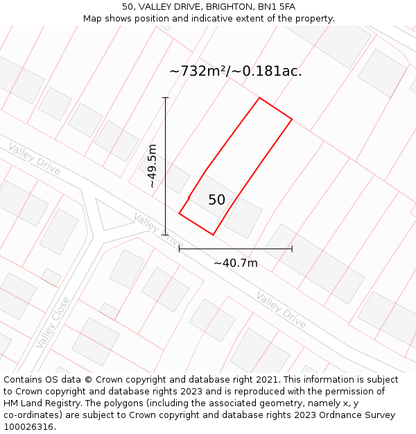 50, VALLEY DRIVE, BRIGHTON, BN1 5FA: Plot and title map