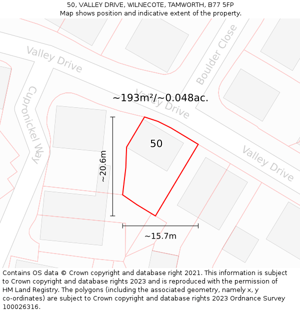 50, VALLEY DRIVE, WILNECOTE, TAMWORTH, B77 5FP: Plot and title map