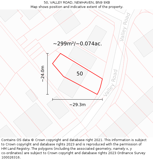 50, VALLEY ROAD, NEWHAVEN, BN9 9XB: Plot and title map