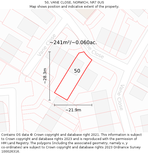 50, VANE CLOSE, NORWICH, NR7 0US: Plot and title map