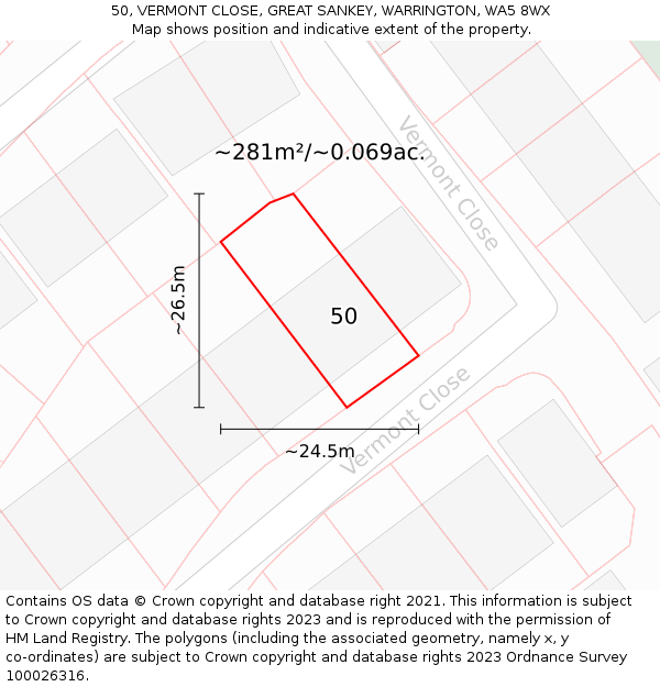 50, VERMONT CLOSE, GREAT SANKEY, WARRINGTON, WA5 8WX: Plot and title map