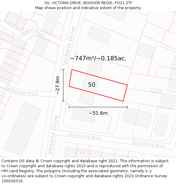 50, VICTORIA DRIVE, BOGNOR REGIS, PO21 2TF: Plot and title map