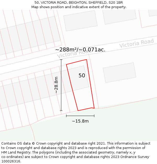 50, VICTORIA ROAD, BEIGHTON, SHEFFIELD, S20 1BR: Plot and title map