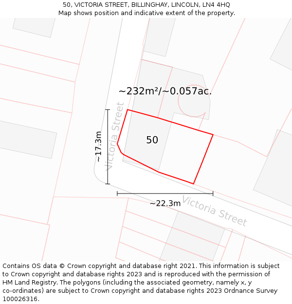 50, VICTORIA STREET, BILLINGHAY, LINCOLN, LN4 4HQ: Plot and title map